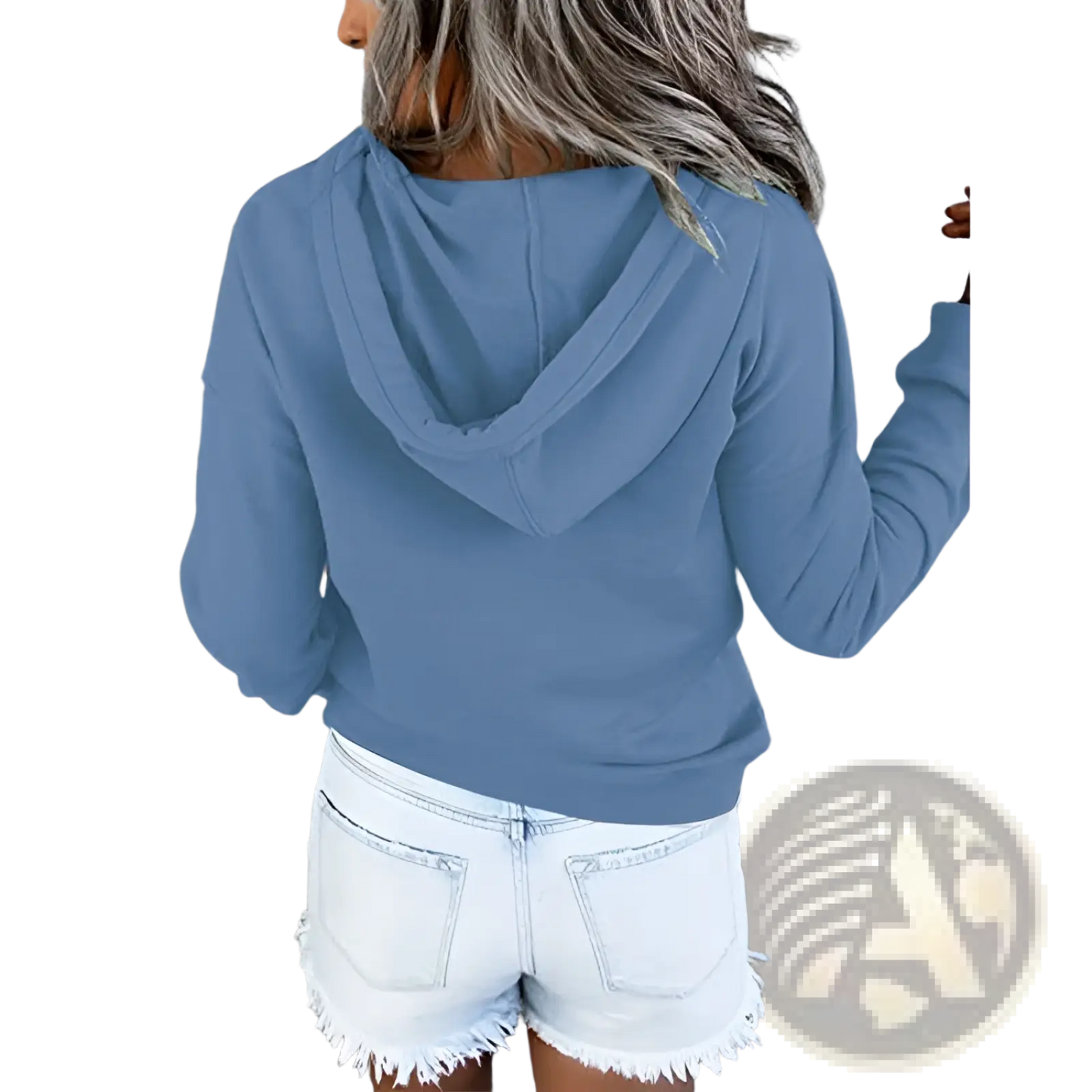 Women's Button Neck Drawstring Hooded Sweatshirt