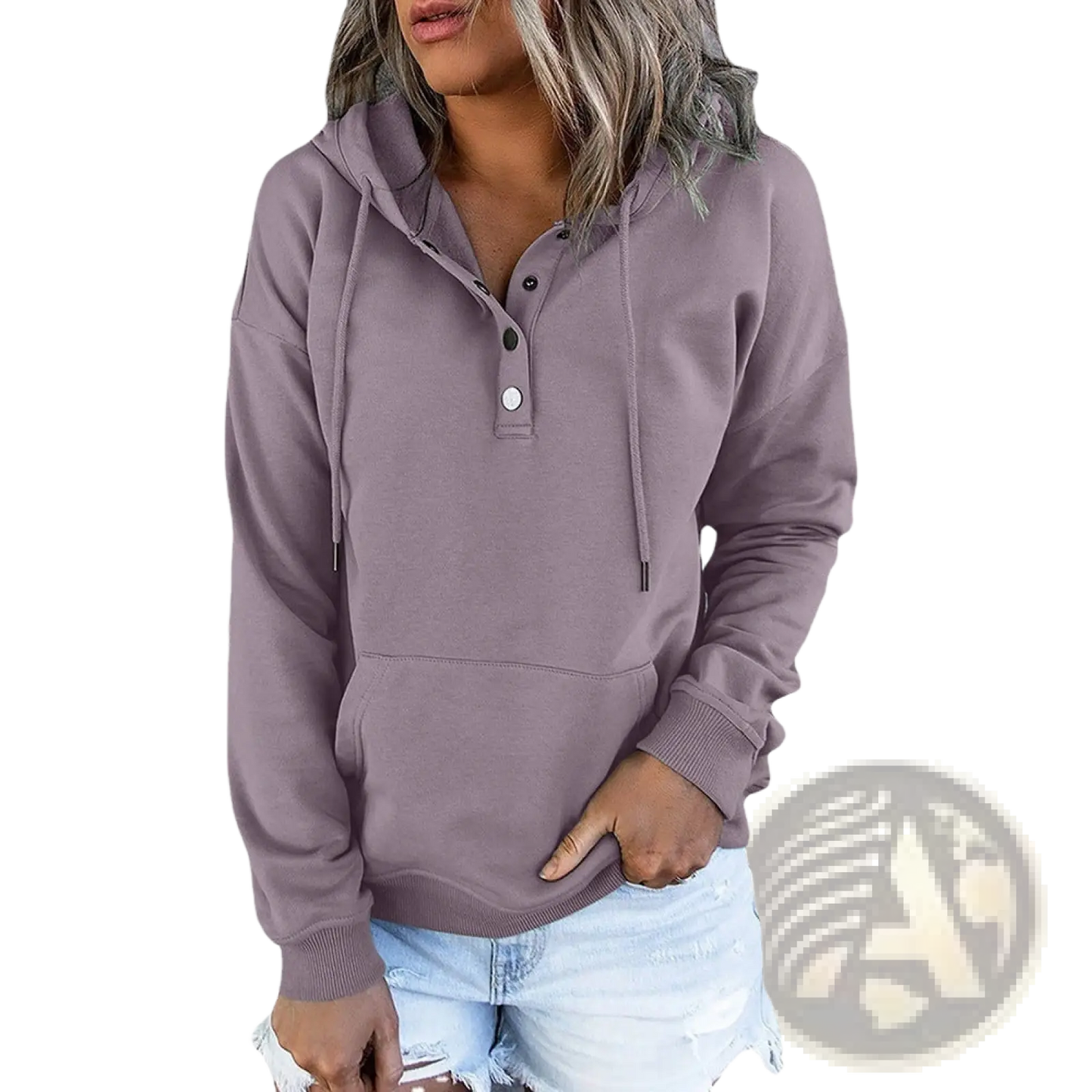 Women's Button Neck Drawstring Hooded Sweatshirt