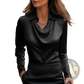 Women's Elegant Cowl Neck Satin Long Sleeve Blouse