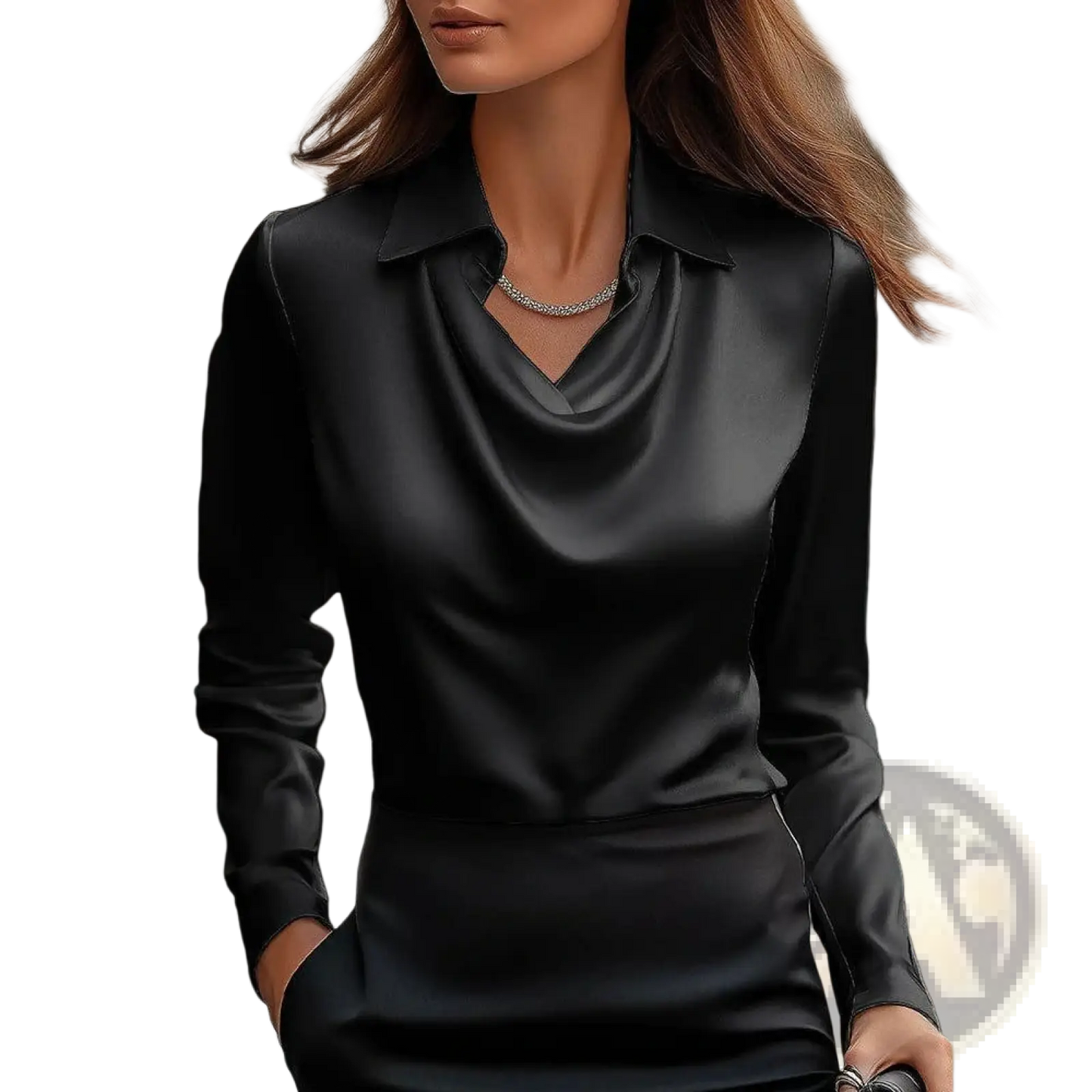 Women's Elegant Cowl Neck Satin Long Sleeve Blouse