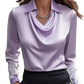 Women's Elegant Cowl Neck Satin Long Sleeve Blouse