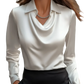 Women's Elegant Cowl Neck Satin Long Sleeve Blouse