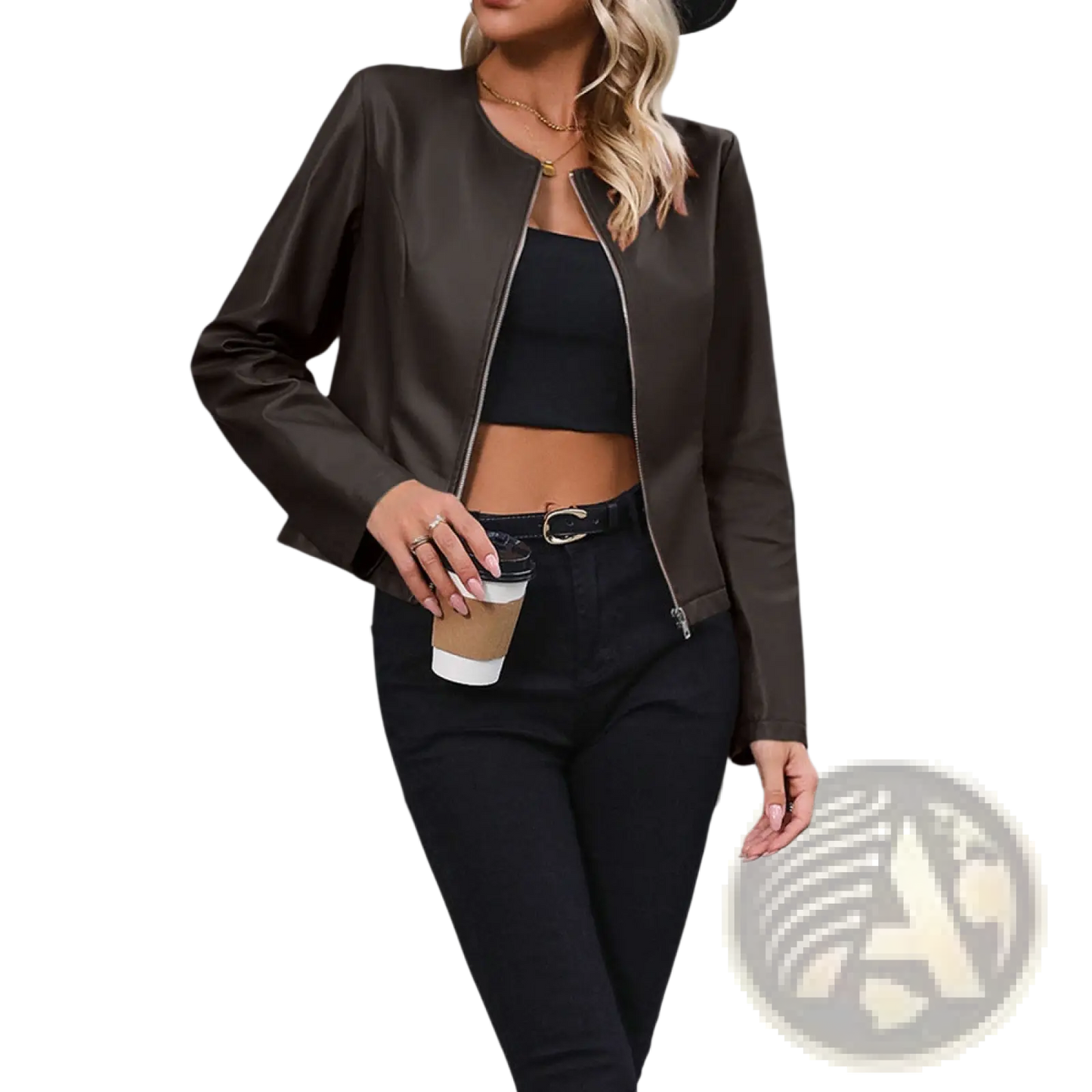 Women's Faux Leather Bomber Jacket Long Sleeve Outwear