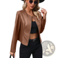 Women's Faux Leather Bomber Jacket Long Sleeve Outwear
