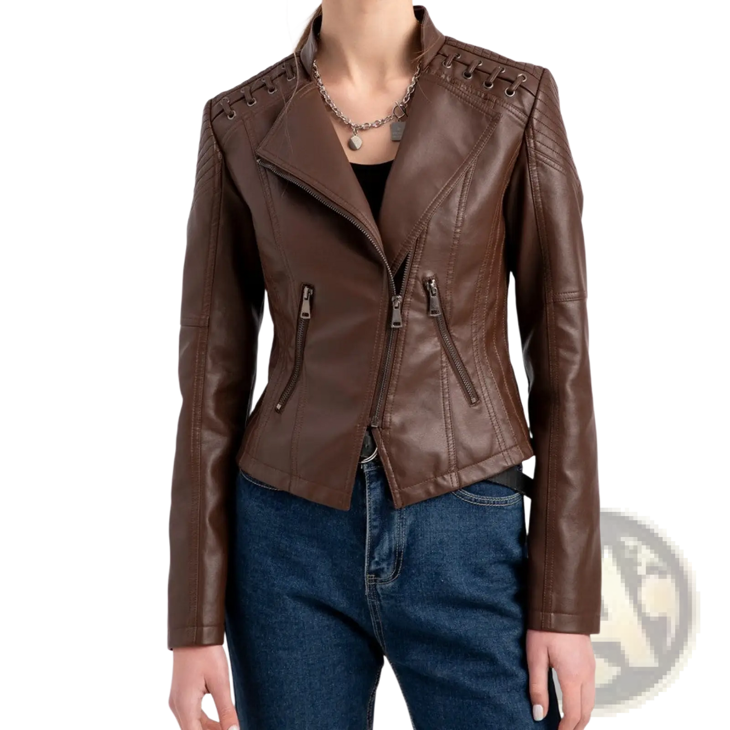 Women's Faux Leather Moto Jacket Slim Fit Coat