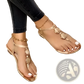Women's Flat Sandals with Beaded Ankle Straps and Metal Embellishments