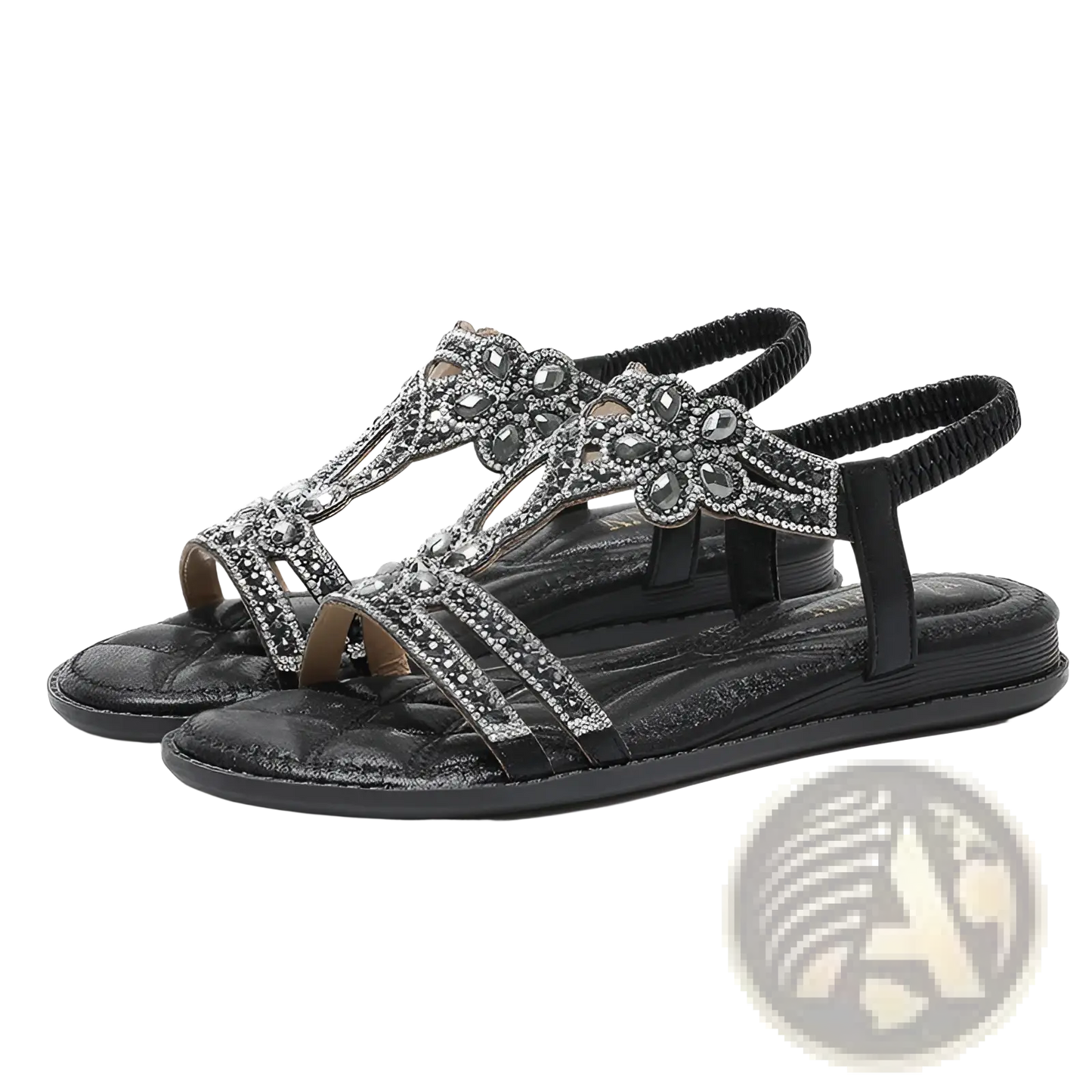 Women's Floral Rhinestone Wedge Sandals Low Heel