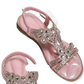 Women's Floral Rhinestone Wedge Sandals Low Heel