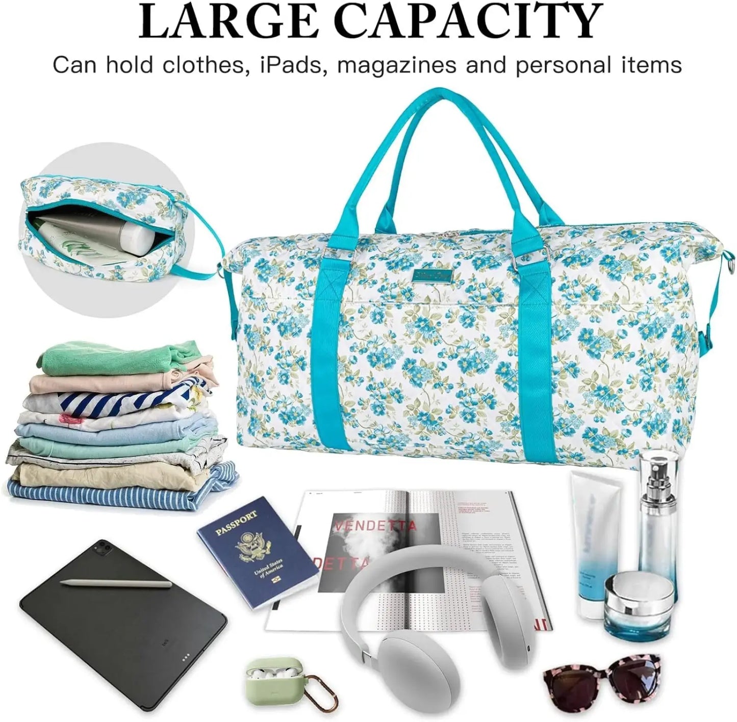 Women's Floral Travel Bag with Toiletry Pouch