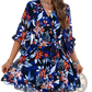 Women's Floral V-neck Ruffle Dress with Waist Tie
