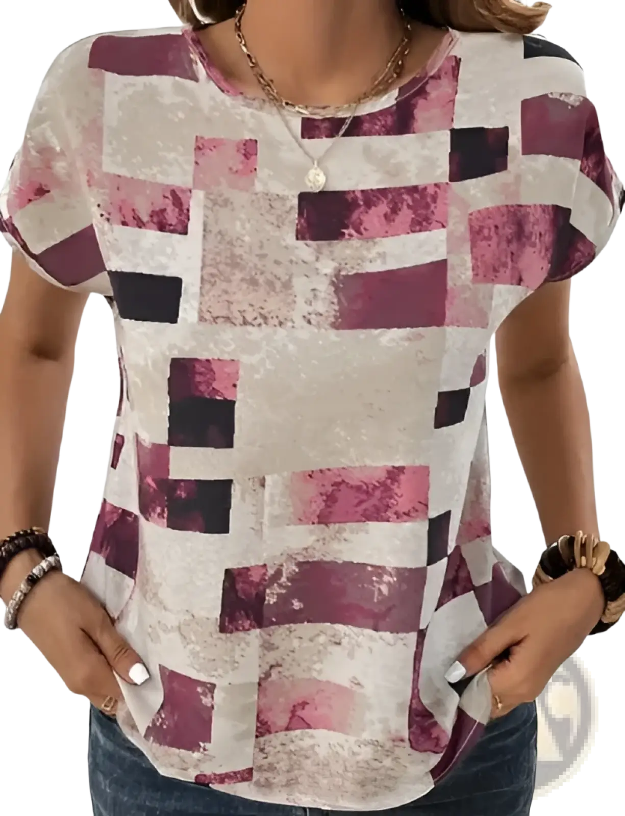 Women's Geometric Aztec Print Short Sleeve Summer T-shirt