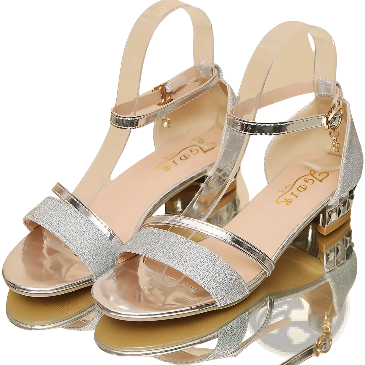 Women's Glitter Low Heel Buckle Sandals