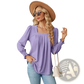 Women's Jacquard Square Neck Pleated Swallowtail Blouse