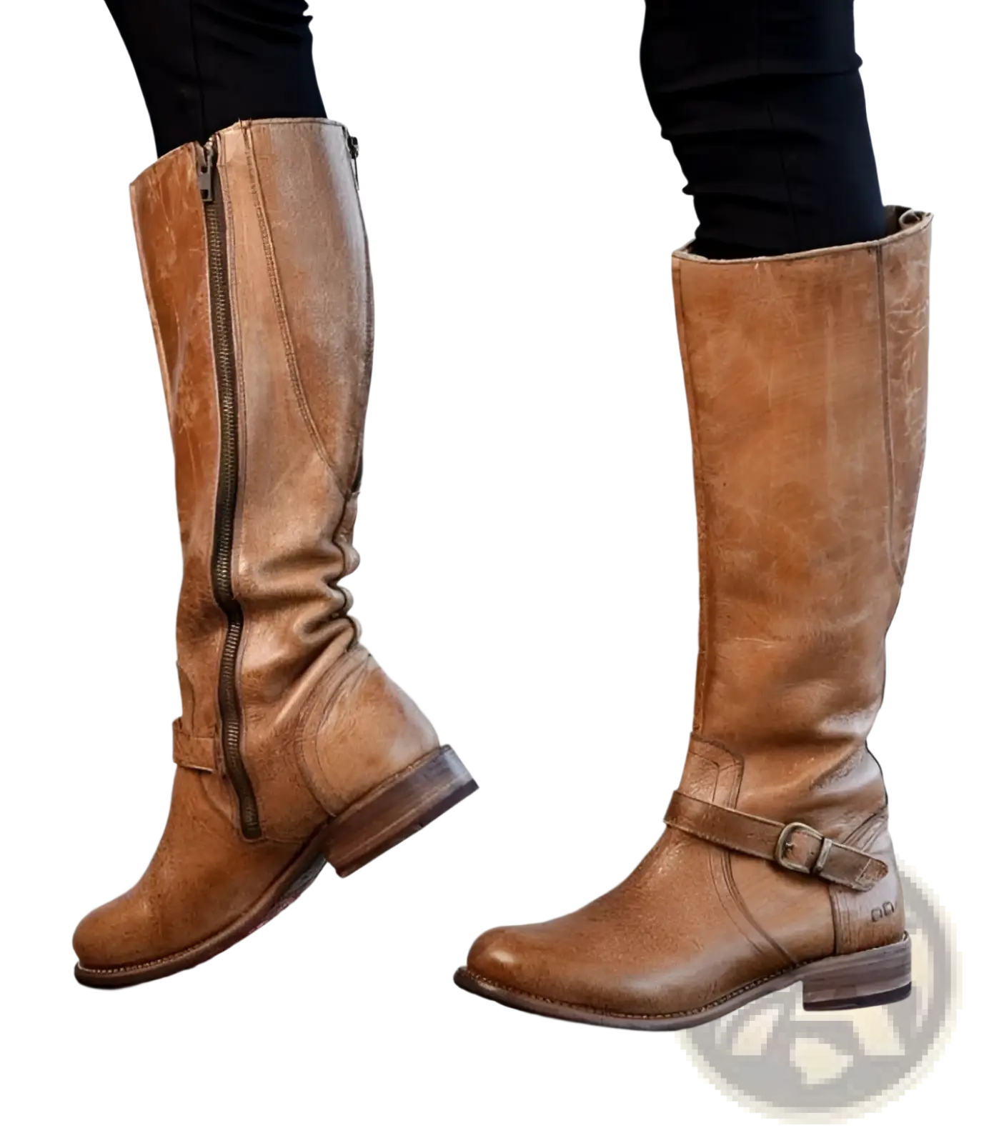 Women's Knee High Leather Knight Boots with Buckles