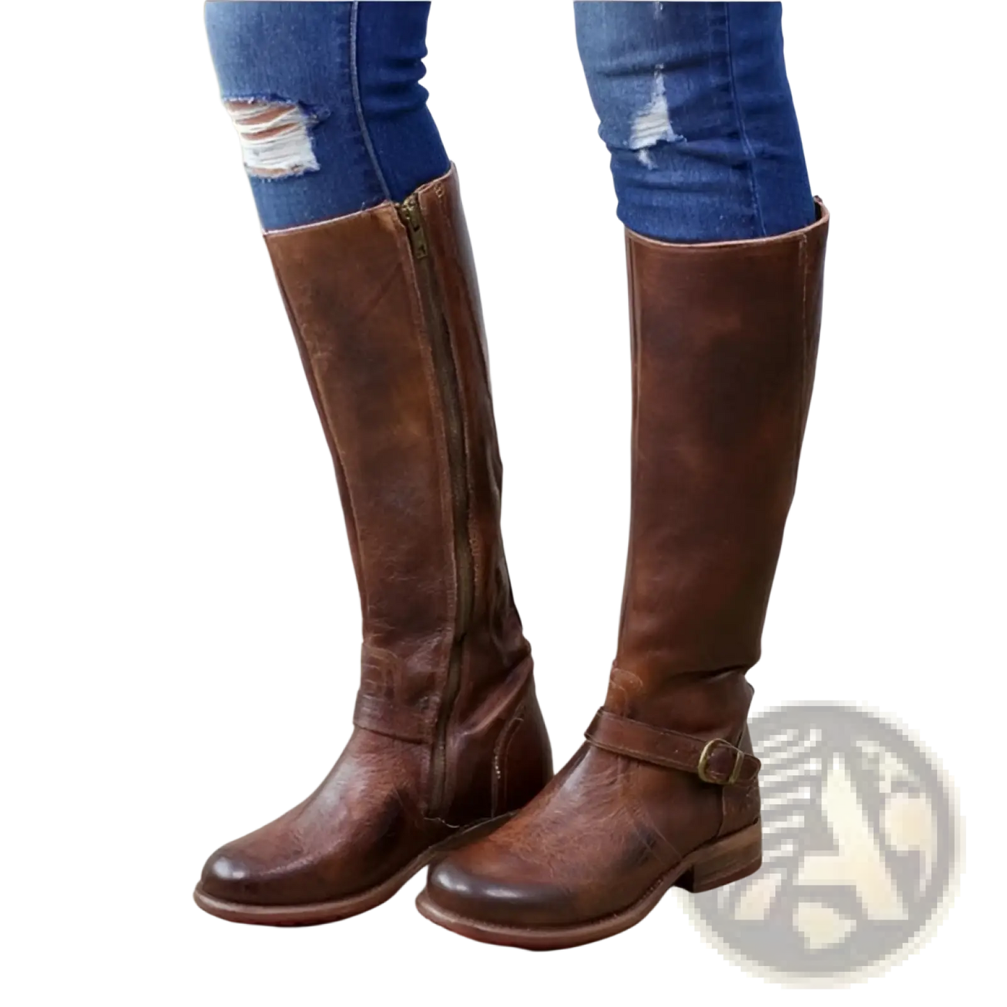 Women's Knee High Leather Knight Boots with Buckles