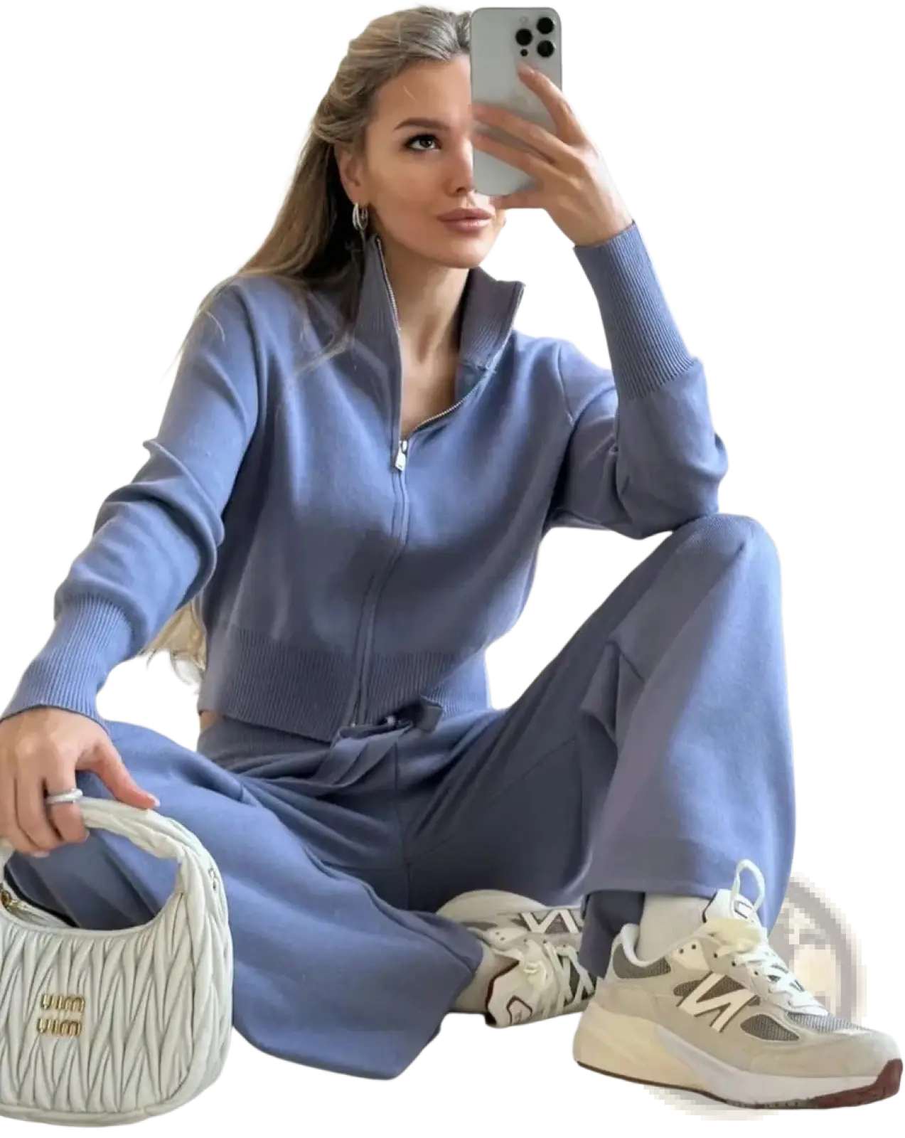 Women's Knit Zip Up Cardigan and Wide Leg Pant Set