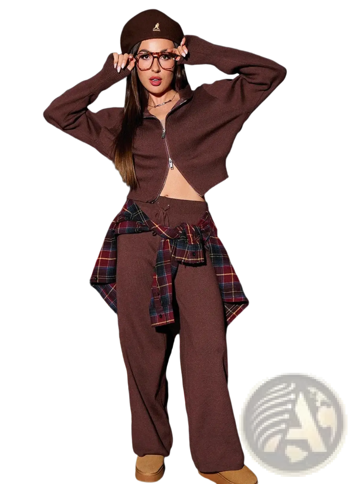 Women's Knit Zip Up Cardigan and Wide Leg Pant Set