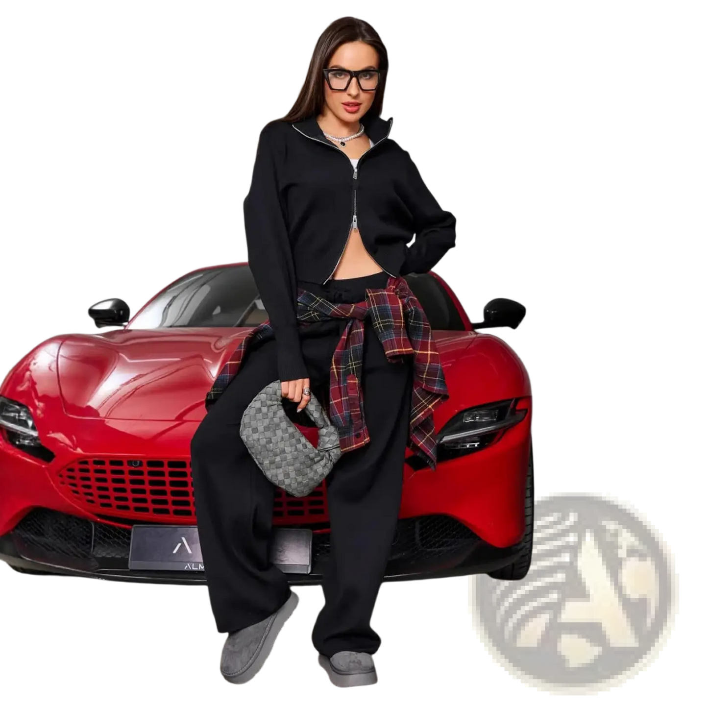Women's Knit Zip Up Cardigan and Wide Leg Pant Set