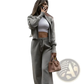 Women's Knit Zip Up Cardigan and Wide Leg Pant Set