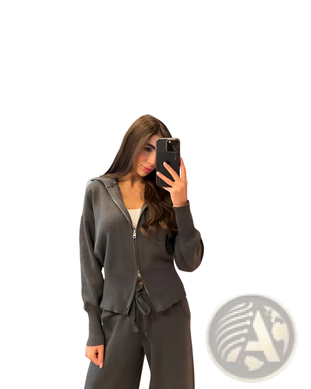 Women's Knit Zip Up Cardigan and Wide Leg Pant Set