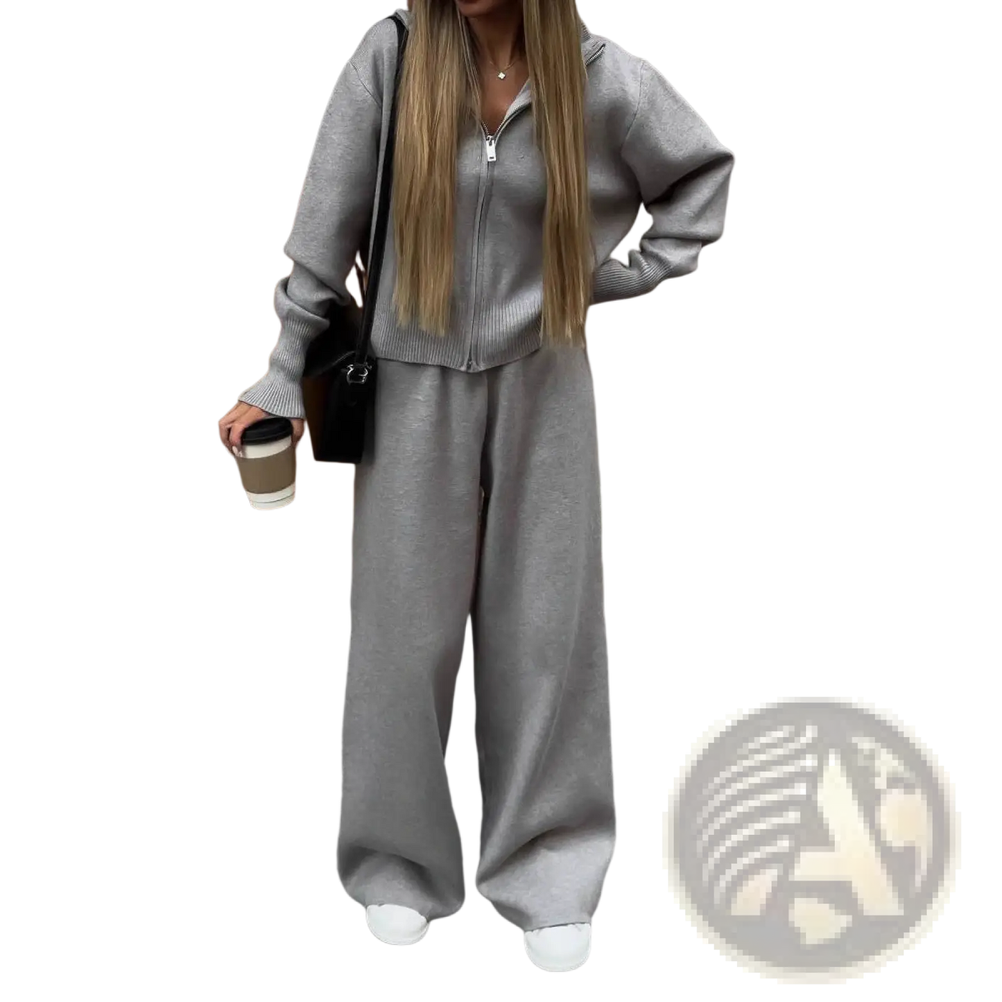 Women's Knit Zip Up Cardigan and Wide Leg Pant Set