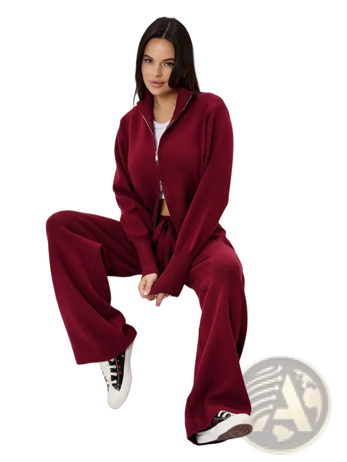 Women's Knit Zip Up Cardigan and Wide Leg Pant Set