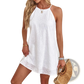 Women's Lace Eyelet Halter Neck a Line Midi Dress
