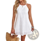 Women's Lace Eyelet Halter Neck a Line Midi Dress