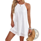 Women's Lace Eyelet Halter Neck a Line Midi Dress