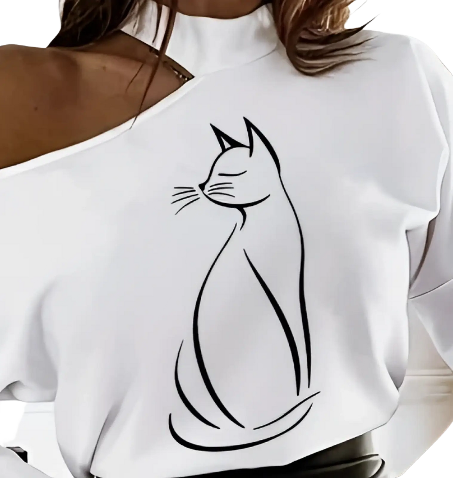 Women's Line Art Graphic Open Shoulder Long Sleeve Top