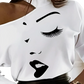 Women's Line Art Graphic Open Shoulder Long Sleeve Top