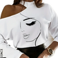 Women's Line Art Graphic Open Shoulder Long Sleeve Top