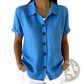 Women's Linen Blend Rolled Cuff Short Sleeve Shirt