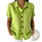 Women's Linen Blend Rolled Cuff Short Sleeve Shirt