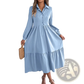 Women's Long Sleeve Tiered Button Down Midi Dress