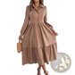 Women's Long Sleeve Tiered Button Down Midi Dress