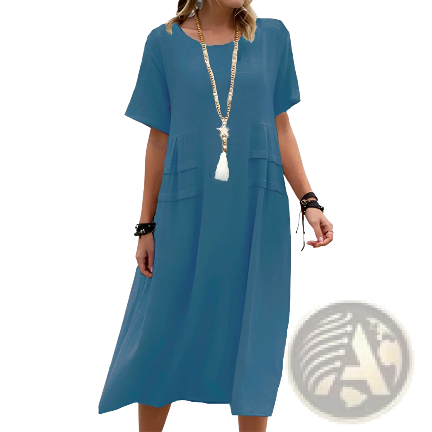 Women's Loose Linen Short Sleeve Midi Beach Dress