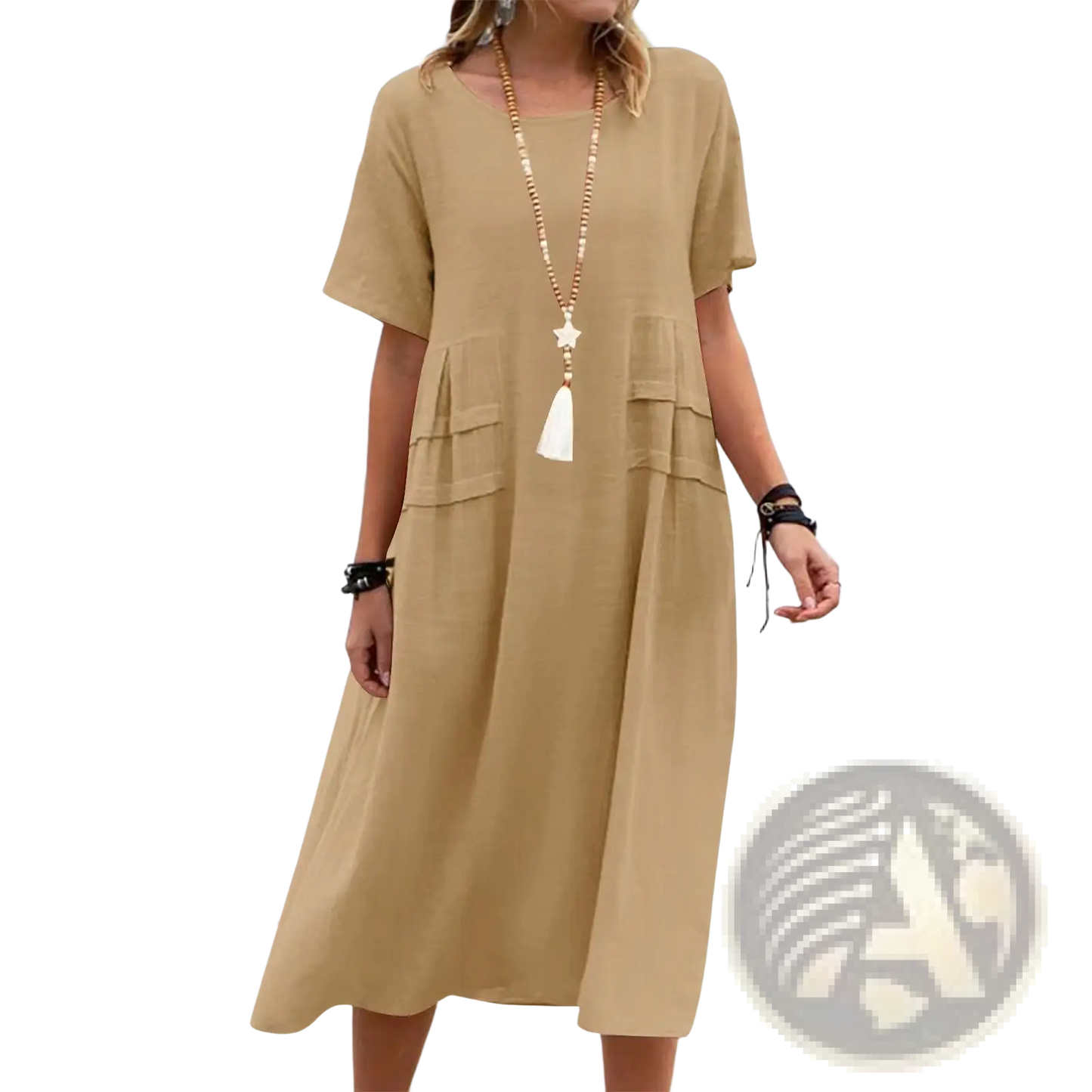 Women's Loose Linen Short Sleeve Midi Beach Dress