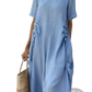 Women's Loose Linen Short Sleeve Midi Beach Dress