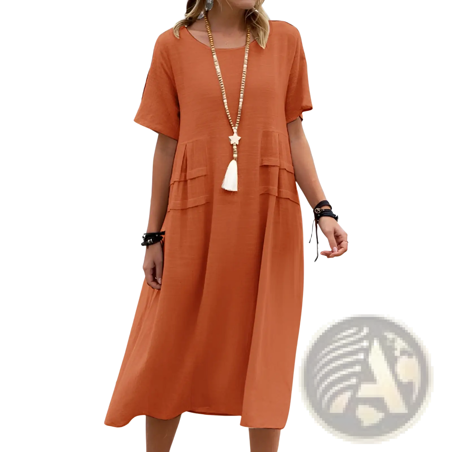 Women's Loose Linen Short Sleeve Midi Beach Dress