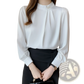 Women's Loose Satin Blouse with Pearl Button Accents