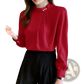 Women's Loose Satin Blouse with Pearl Button Accents
