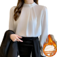 Women's Loose Satin Blouse with Pearl Button Accents