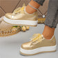 Women's Metallic Lace Up Platform Round Toe Casual Shoes