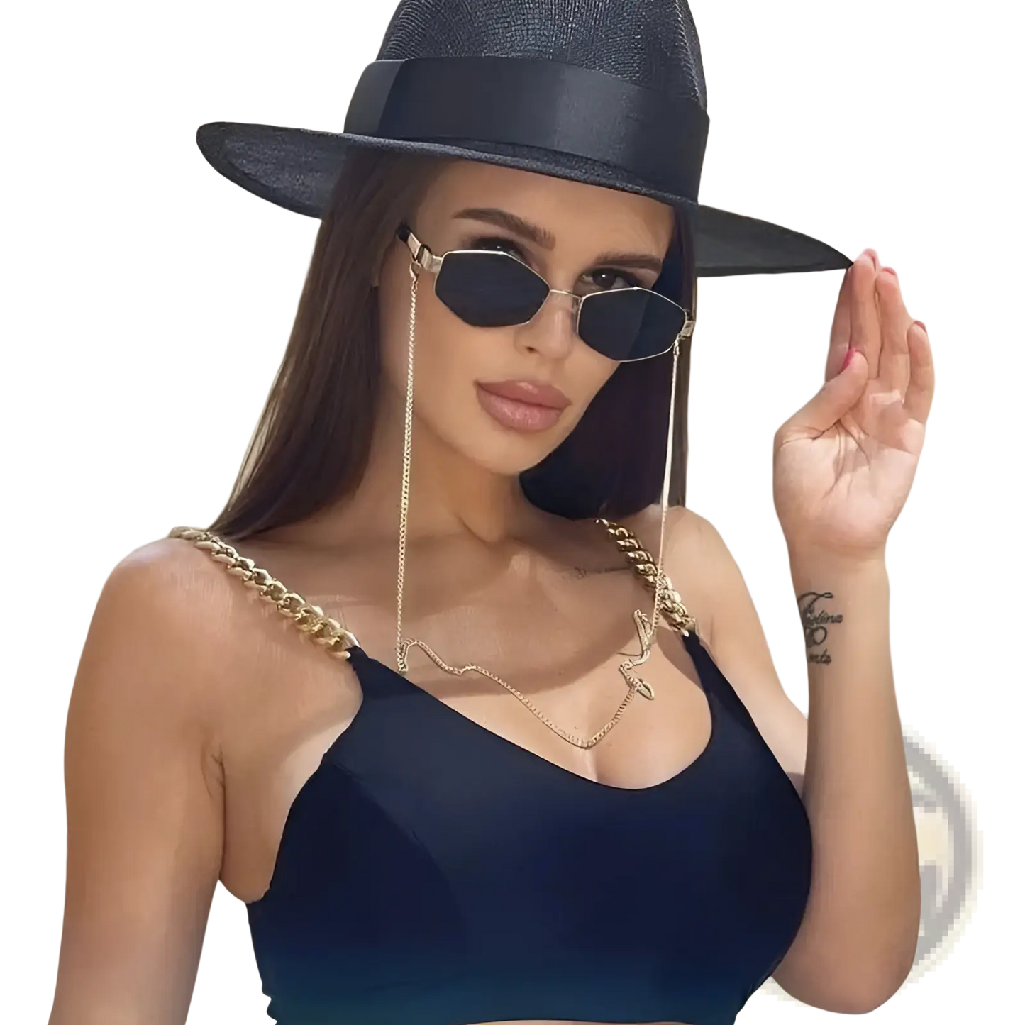 Women's Octagonal Chain Accent Gradient Sunglasses