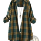 Women's Oversized Cotton Linen Plaid Button Up Shirt Jacket