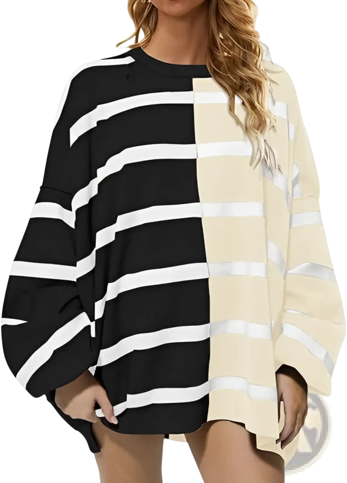 Women's Oversized Split Color Striped Knit Sweater
