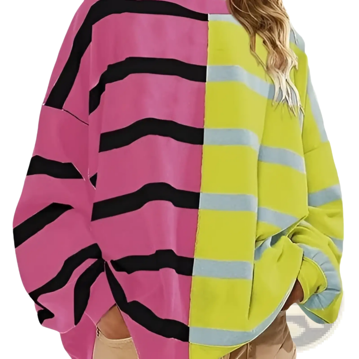 Women's Oversized Split Color Striped Knit Sweater