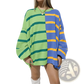 Women's Oversized Split Color Striped Knit Sweater