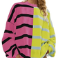 Women's Oversized Split Color Striped Knit Sweater
